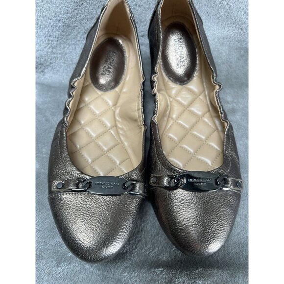 Womans Michael Kors Joyce Ballet Flats MK Bronze Logo Size 9m Dress Casual Style - Picture 1 of 10
